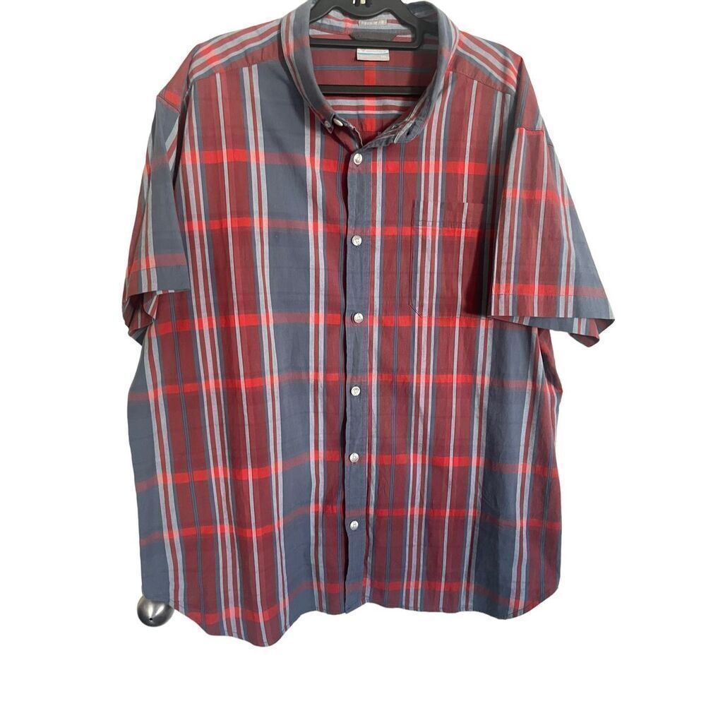 Columbia Regular Fit Mens Multicolor Stretch Short Sleeve Button-Down Shirt 2XL